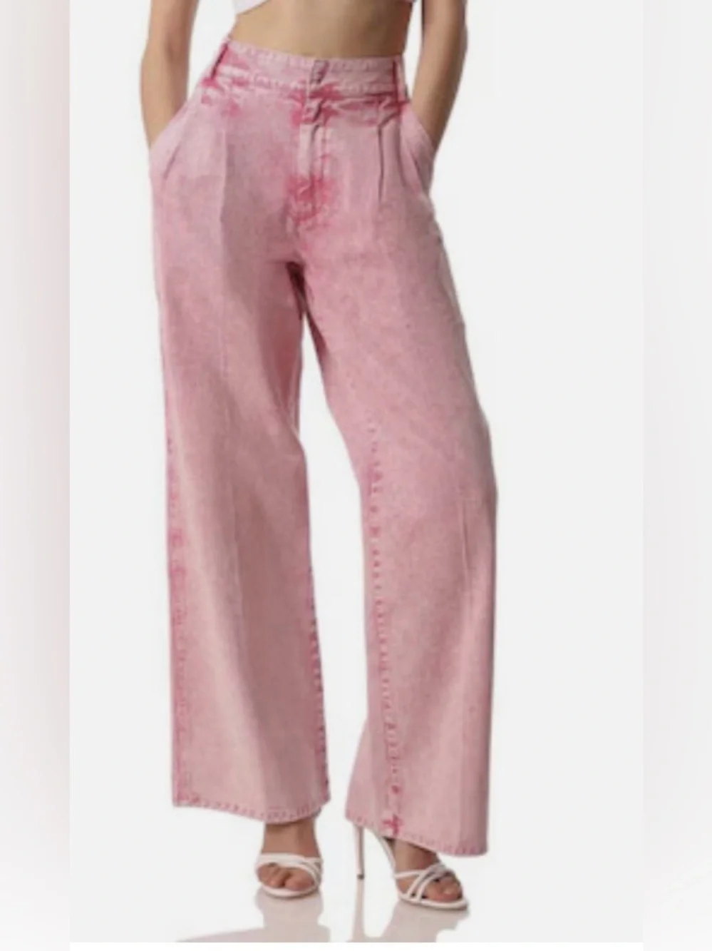Avec les filled Wide Leg Pink Washed Denim Pants